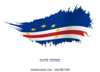 Flag of Cape Verde in grunge style with waving effect, vector grunge brush stroke flag.