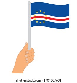 Flag of Cape Verde . Hand holding a Cape Verde  flag - vector icon.