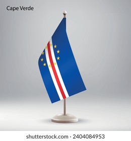 Flag of Cape Verde hanging on a flag stand. Usable for summit or conference presentaiton