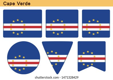 Flag of Cape Verde. Flag icon set of six different shapes. Vector Illustration.