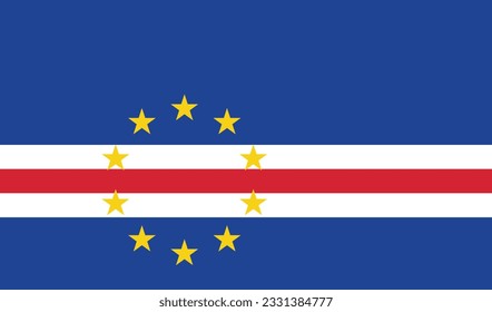 The flag of Cape Verde. Flag icon. Standard color. Standard size. A rectangular flag. Computer illustration. Digital illustration. Vector illustration.