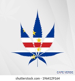 Flag of Cape Verde in Marijuana leaf shape. The concept of legalization Cannabis in Cape Verde. Medical cannabis illustration.