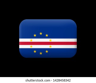 Flag of Cape Verde. Matted Vector Icon and Button. Rectangular Shape with Rounded Corners