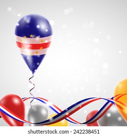 Flag of Cape Verde on balloon. Celebration and gifts. Ribbon in the colors are twisted. Balloons on the feast of the national day. 