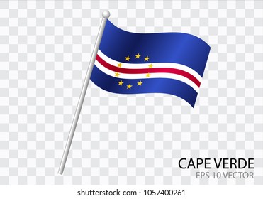 Flag of CAPE VERDE with flag pole waving in wind.Vector illustration