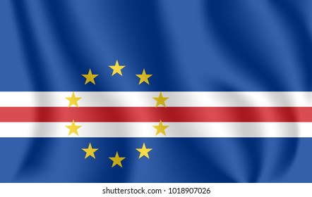 Flag of Cape Verde. Realistic waving flag of Republic of Cabo Verde. Fabric textured flowing flag of Cabo Verde.