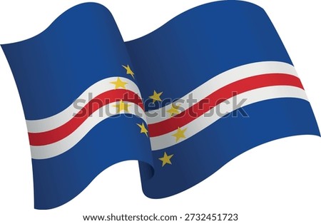 Flag of Cape Verde. Ribbon style flag that conveys a sense of movement and waving effect. The elegant curves and realistic shading create a sense of motion. Ideal for international projects, travel materials and cultural presentations.