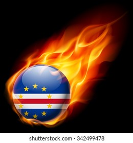Flag of Cape Verde as round glossy icon burning in flame