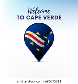 Flag of Cape Verde in shape of map pointer or marker. Welcome to Cape Verde. Vector illustration.