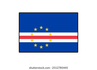 The flag of Cape Verde showcases a blue field with a central white stripe and red accents, adorned with a circle of yellow stars, symbolizing the nation's unity and maritime heritage.