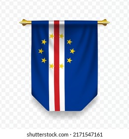 Bandera de Cabo Verde. Ilustración vectorial de una bandera vertical colgante sobre un fondo transparente (PNG). 