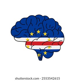 Flag of Cape Verde. Vector illustration of a combination of a human brain with a country flag on a white background.