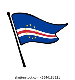 Flag of Cape Verde. Cape Verde flag vector illustration icon design in the hand-drawn style. Fluttering flagpole flag.