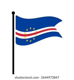 Flag of Cape Verde. Cape Verde flag vector illustration icon design. Fluttering flagpole flag.