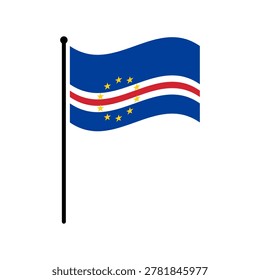 Flag of Cape Verde. Cape Verde flag vector illustration icon design. Fluttering flagpole flag.