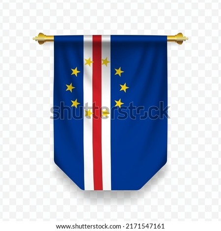 Flag of Cape Verde. Vector illustration of a vertical hanging flag on a transparent background (PNG). 
