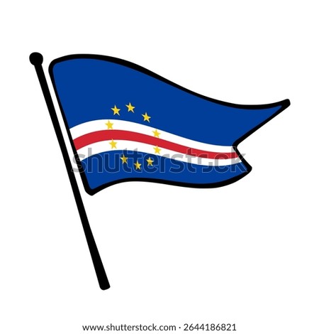 Flag of Cape Verde. Cape Verde flag vector illustration icon design in the hand-drawn style. Fluttering flagpole flag.