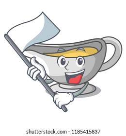 With flag cartoon sauce boat with cream sauce