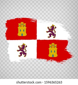 Flag of Castile and Leon brush strokes. Flag Autonomous Community Castile and Leon on transparent background for your web site design, logo, app, UI. Kingdom of Spain. Stock vector.  EPS10.