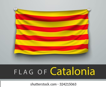 FLAG OF catalonia battered, hung on the wall, screwed screws