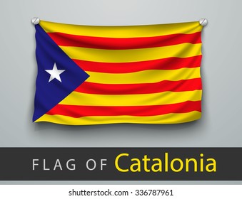 FLAG OF catalonia  battered, hung on the wall, screwed screws