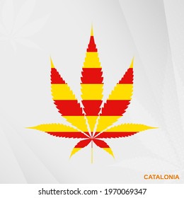 Flag of Catalonia in Marijuana leaf shape. The concept of legalization Cannabis in Catalonia. Medical cannabis illustration.