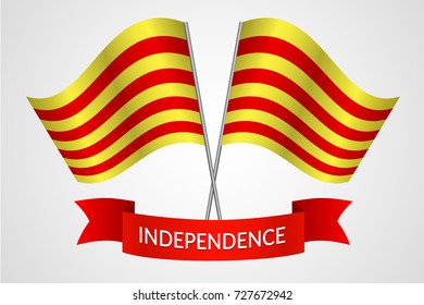 Flag of Catalonia with a red ribbon Referendum on the independence of Catalonia Background Vector