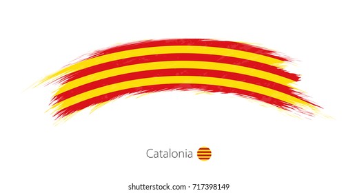 Flag of Catalonia in rounded grunge brush stroke. Vector illustration.
