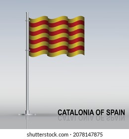 Flag of Catalonia of Spain flying on a flagpole stands on the table. Vector illustration