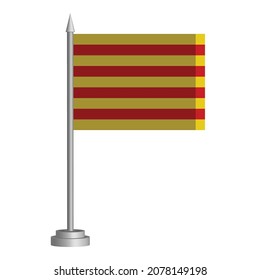 Flag of Catalonia of Spain flying on a flagpole stands on the table. Vector illustration