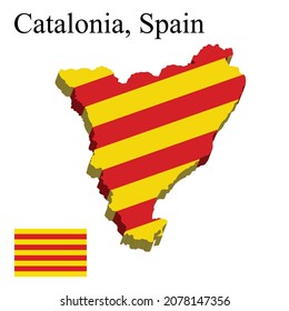 Flag of Catalonia of Spain on map on white background. Vector illustration