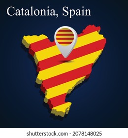 Flag of Catalonia of Spain on map on dark background. Vector illustration