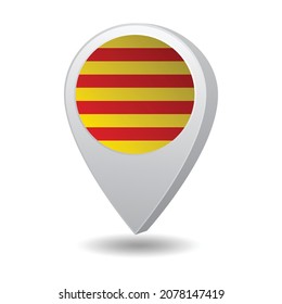 Flag of Catalonia of Spain on marker map. Vector illustration