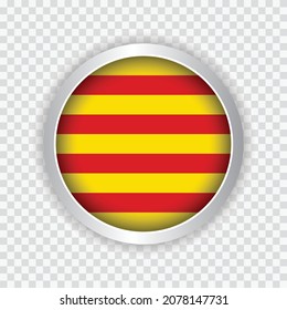 Flag of Catalonia of Spain on round button on transparent background element for websites. Vector illustration