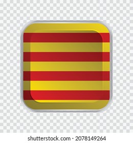 Flag of Catalonia of Spain on square button on transparent background element for websites. Vector illustration