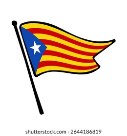 Bandeira da Catalunha. Design de ícone de ilustração de vetor de bandeira da Catalunha no estilo desenhado à mão. Bandeira de mastro flutuante.