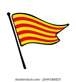 Bandeira da Catalunha. Design de ícone de ilustração de vetor de bandeira da Catalunha no estilo desenhado à mão. Bandeira de mastro flutuante.