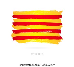 Flag of Catalonia. Vector illustration on white background. Beautiful brush strokes. Abstract concept. Elements for design.