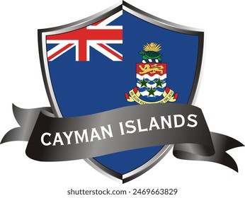 Flag of cayman islands as around the metal silver shield with cayman islands flag