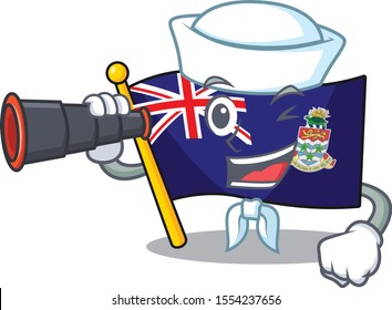 flag cayman islands in character shape sailor holding binocular