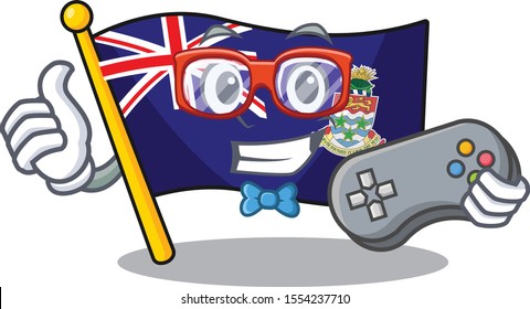 flag cayman islands in character shape holding gamer