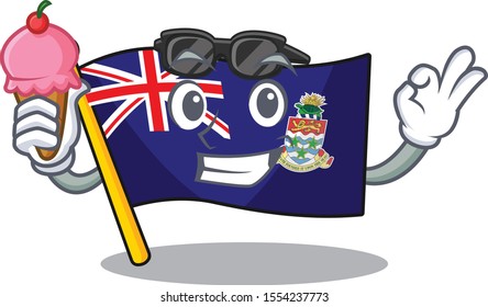 flag cayman islands isolated with ice cream with cartoon
