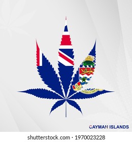 Flag of Cayman Islands in Marijuana leaf shape. The concept of legalization Cannabis in Cayman Islands. Medical cannabis illustration.