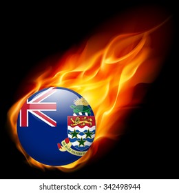 Flag of Cayman Islands as round glossy icon burning in flame