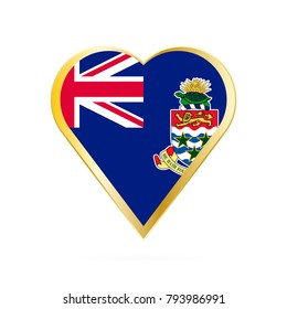 Flag of Cayman Islands in the shape of Heart, symbol of Love Gold version.