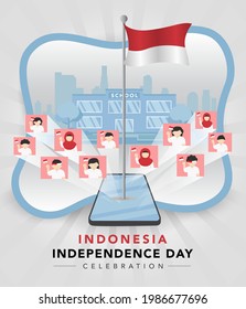 The flag celebration in commemoration of Indonesia's independence day is usually held in schools every August 17th. Now it can be done online from each student's cell phone or laptop.
