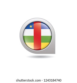 Flag of Central African republic, button with the reflection of light and shadow, gray frame, Icon country. Realistic vector illustration on white background.