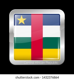 Flag of Central African Republic. Glossy and Metal Icon Square Shape. Vector Button