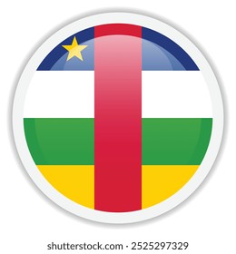 Bandera de la República Centroafricana. Icono redondo brillante aislado sobre fondo blanco