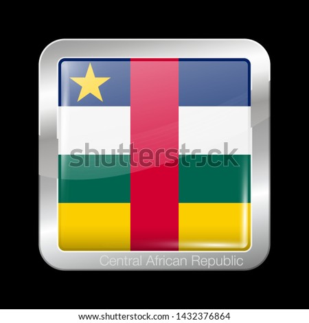 Flag of Central African Republic. Glossy and Metal Icon Square Shape. Vector Button